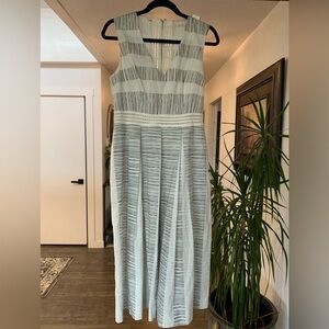 Rachel Roy stripe Pleated Sun Dress Cream Cotton Sleeveless V-Neck Women’s 8 pre